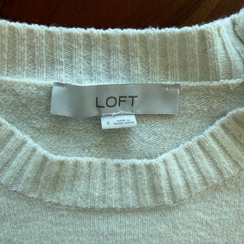 LOFT Boxy Cotton Crewneck in Bone Size Small - Picture 4 of 6